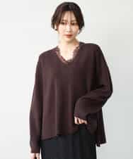 FKFAH51160 MK MICHEL KLEIN(MK ミッシェルクラン) [洗える]レースデザインVネックニット アイボリー