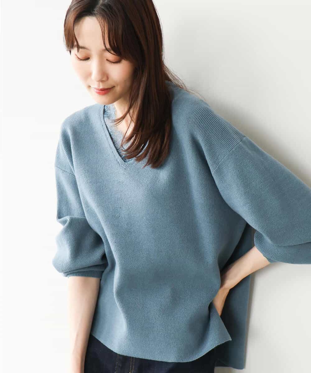 FKFAH51160 MK MICHEL KLEIN(MK ミッシェルクラン) [洗える]レースデザインVネックニット アイボリー