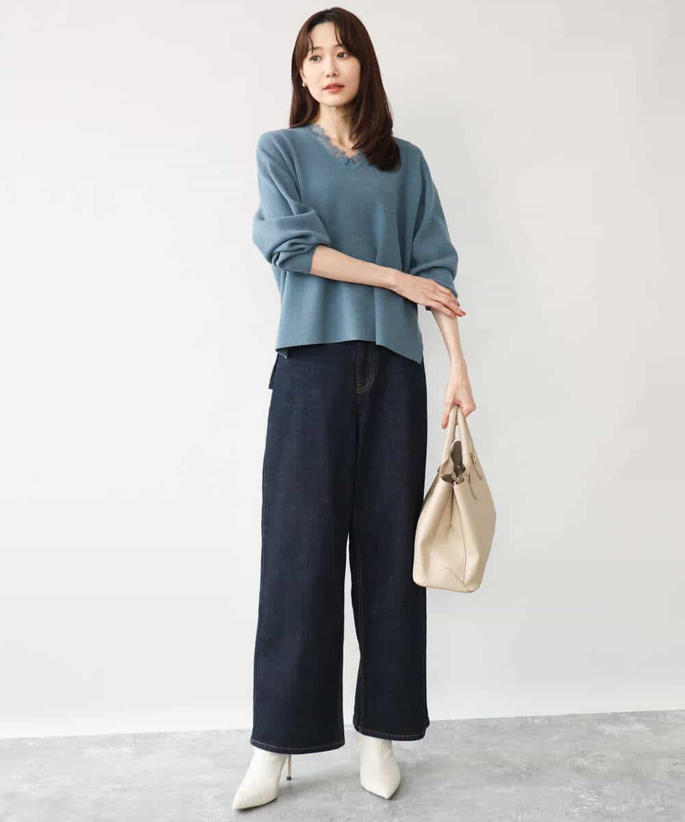 FKFAH51160 MK MICHEL KLEIN(MK ミッシェルクラン) [洗える]レースデザインVネックニット アイボリー