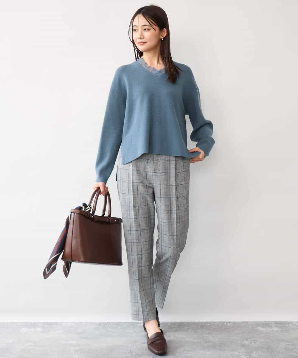 FKFAH51160 MK MICHEL KLEIN(MK ミッシェルクラン) [洗える]レースデザインVネックニット アイボリー