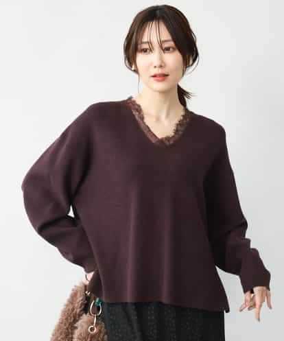 FKFAH51160 MK MICHEL KLEIN [洗える]レースデザインVネックニット