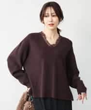 FKFAH51160 MK MICHEL KLEIN(MK ミッシェルクラン) [洗える]レースデザインVネックニット ブラウン