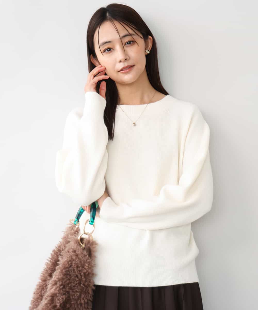 FKFDG67150 MK MICHEL KLEIN(MK ミッシェルクラン) [洗える]片畦編みラグランスリーブニット アイボリー