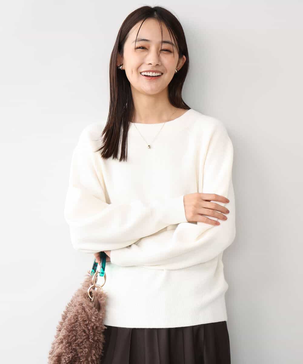 FKFDG67150 MK MICHEL KLEIN(MK ミッシェルクラン) [洗える]片畦編みラグランスリーブニット アイボリー