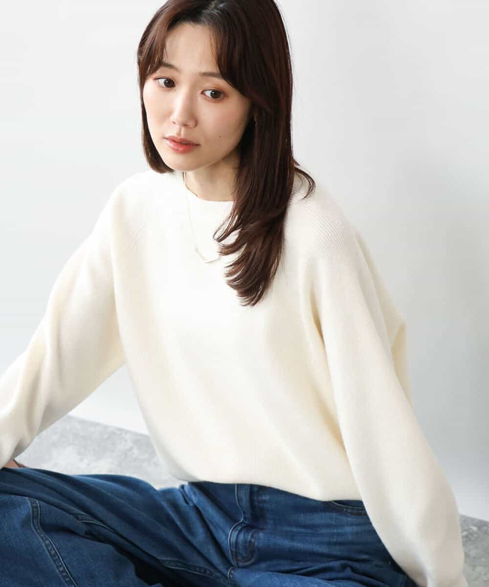 FKFDG67150 MK MICHEL KLEIN(MK ミッシェルクラン) [洗える]片畦編みラグランスリーブニット アイボリー