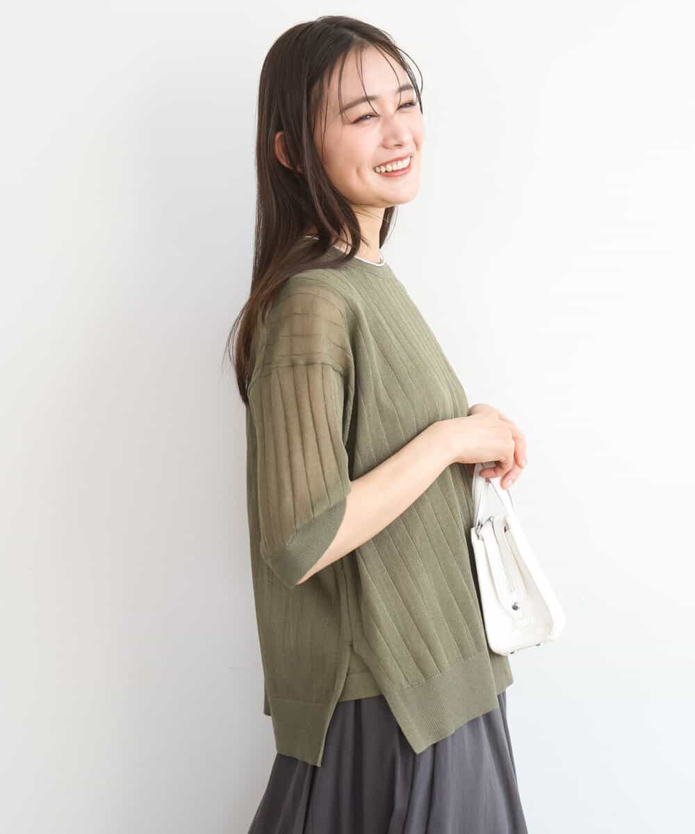 FKFGD43160 MK MICHEL KLEIN(MK ミッシェルクラン) [洗える]ワイドリブシアーニット×タンクトップ ツインセット カーキ