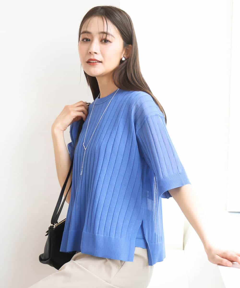 FKFGD43160 MK MICHEL KLEIN(MK ミッシェルクラン) [洗える]ワイドリブシアーニット×タンクトップ ツインセット ブルー