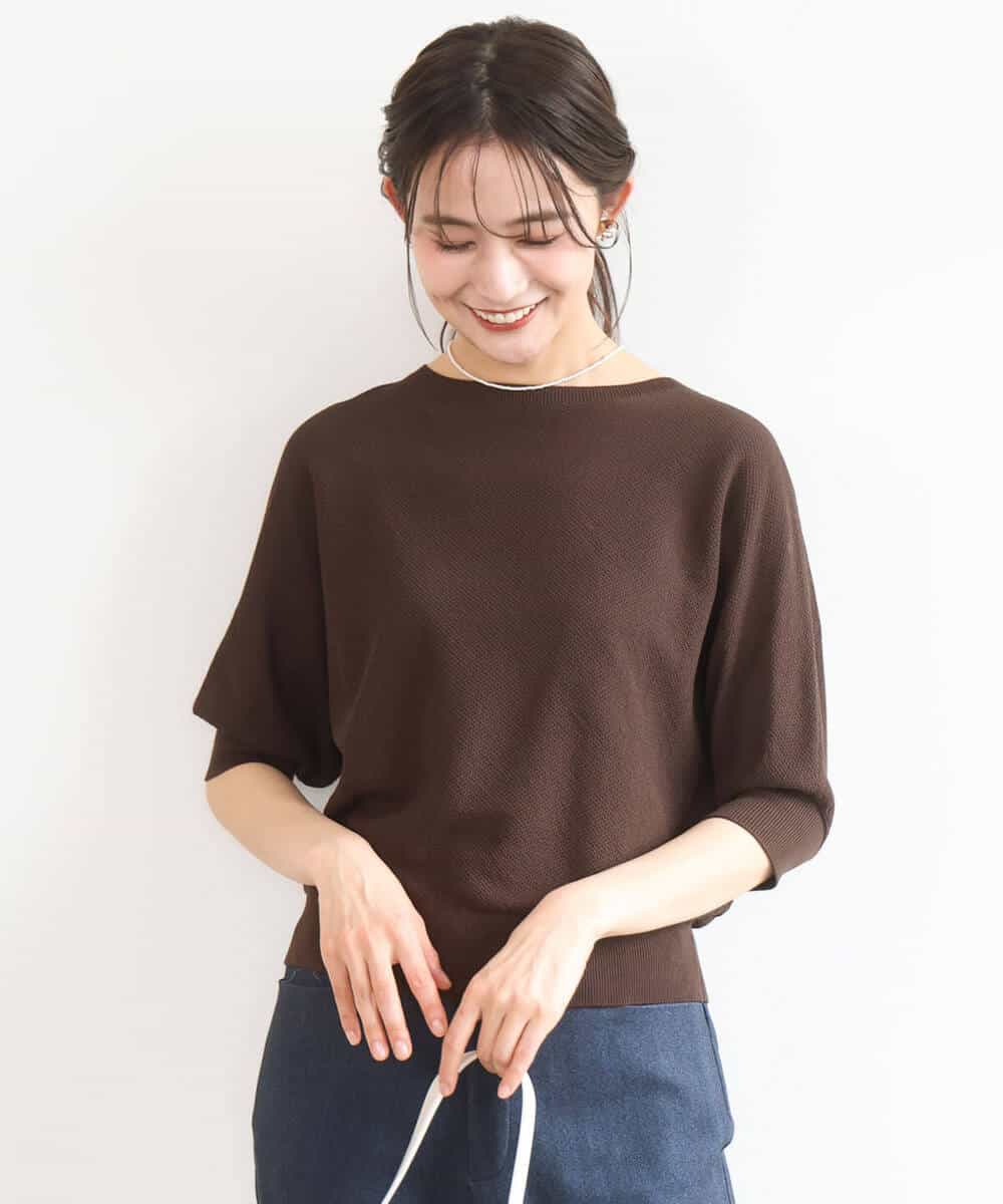 FKFGD44130 MK MICHEL KLEIN(MK ミッシェルクラン) [UVカット/洗える]鹿の子編みドルマンニット グリーン