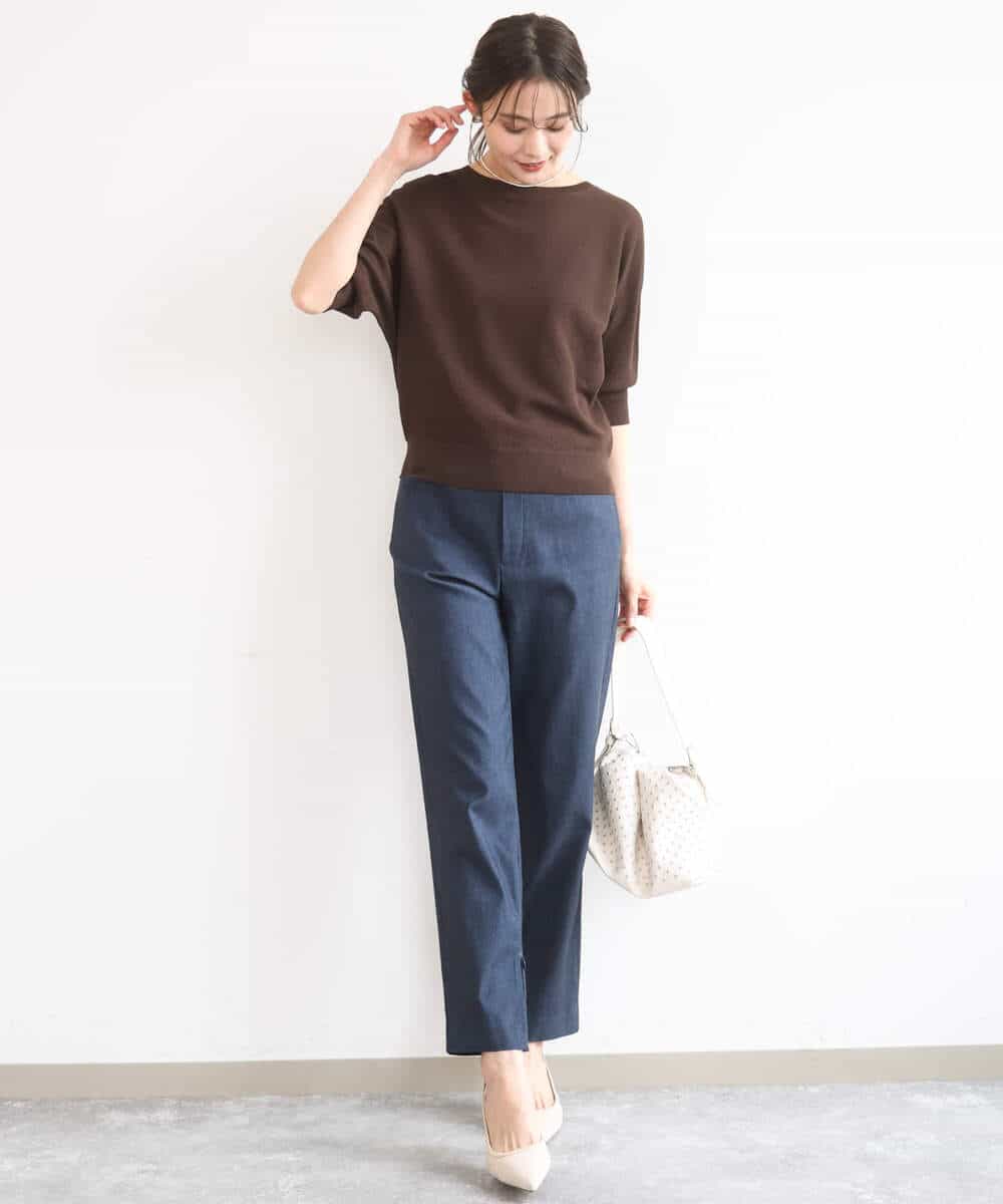 FKFGD44130 MK MICHEL KLEIN(MK ミッシェルクラン) [UVカット/洗える]鹿の子編みドルマンニット グリーン