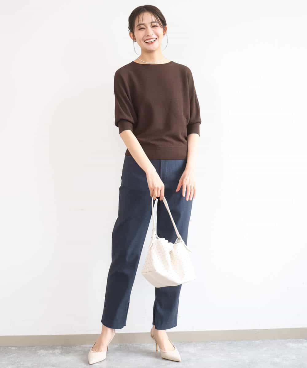 FKFGD44130 MK MICHEL KLEIN(MK ミッシェルクラン) [UVカット/洗える]鹿の子編みドルマンニット グリーン