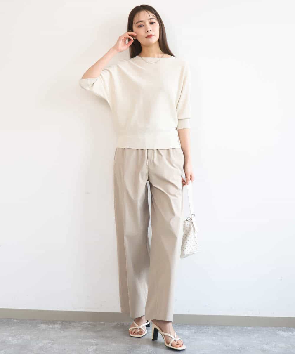 FKFGD44130 MK MICHEL KLEIN(MK ミッシェルクラン) [UVカット/洗える]鹿の子編みドルマンニット グリーン