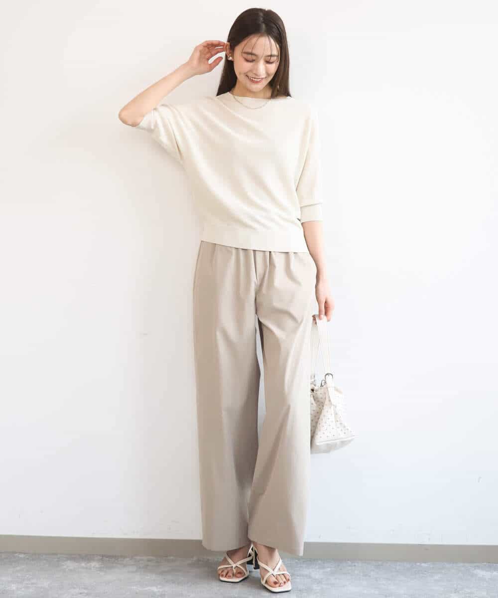 FKFGD44130 MK MICHEL KLEIN(MK ミッシェルクラン) [UVカット/洗える]鹿の子編みドルマンニット グリーン