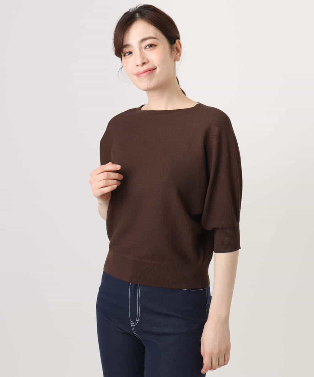 FKFGD44130 MK MICHEL KLEIN(MK ミッシェルクラン) [UVカット/洗える]鹿の子編みドルマンニット グリーン