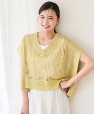 FKFGD50160 MK MICHEL KLEIN(MK ミッシェルクラン) [洗える]メッシュ編みニットベスト×タンクトップ ツインセット イエロー