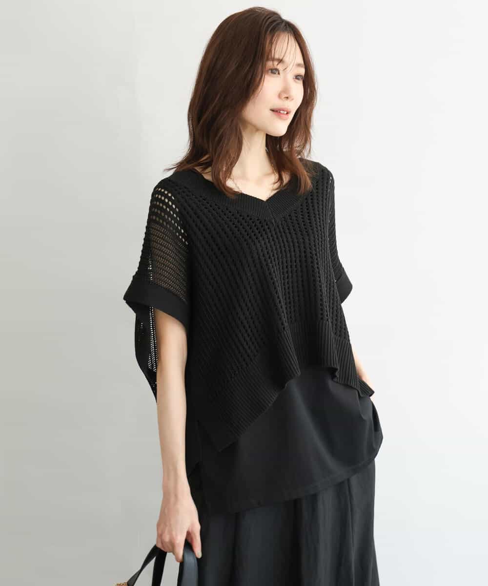 FKFGD50160 MK MICHEL KLEIN(MK ミッシェルクラン) [洗える]メッシュ編みニットベスト×タンクトップ ツインセット イエロー