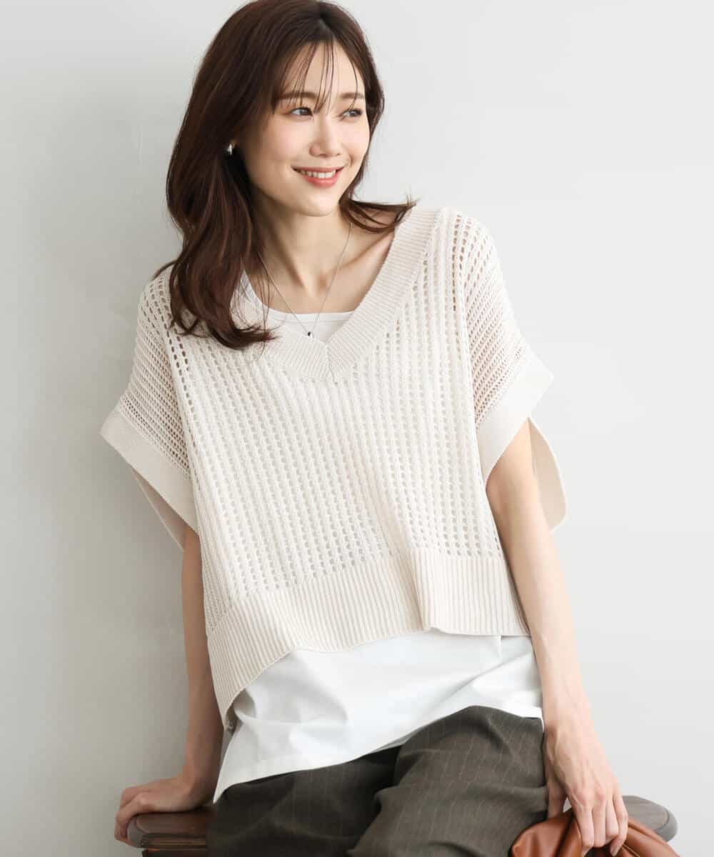 FKFGD50160 MK MICHEL KLEIN(MK ミッシェルクラン) [洗える]メッシュ編みニットベスト×タンクトップ ツインセット イエロー