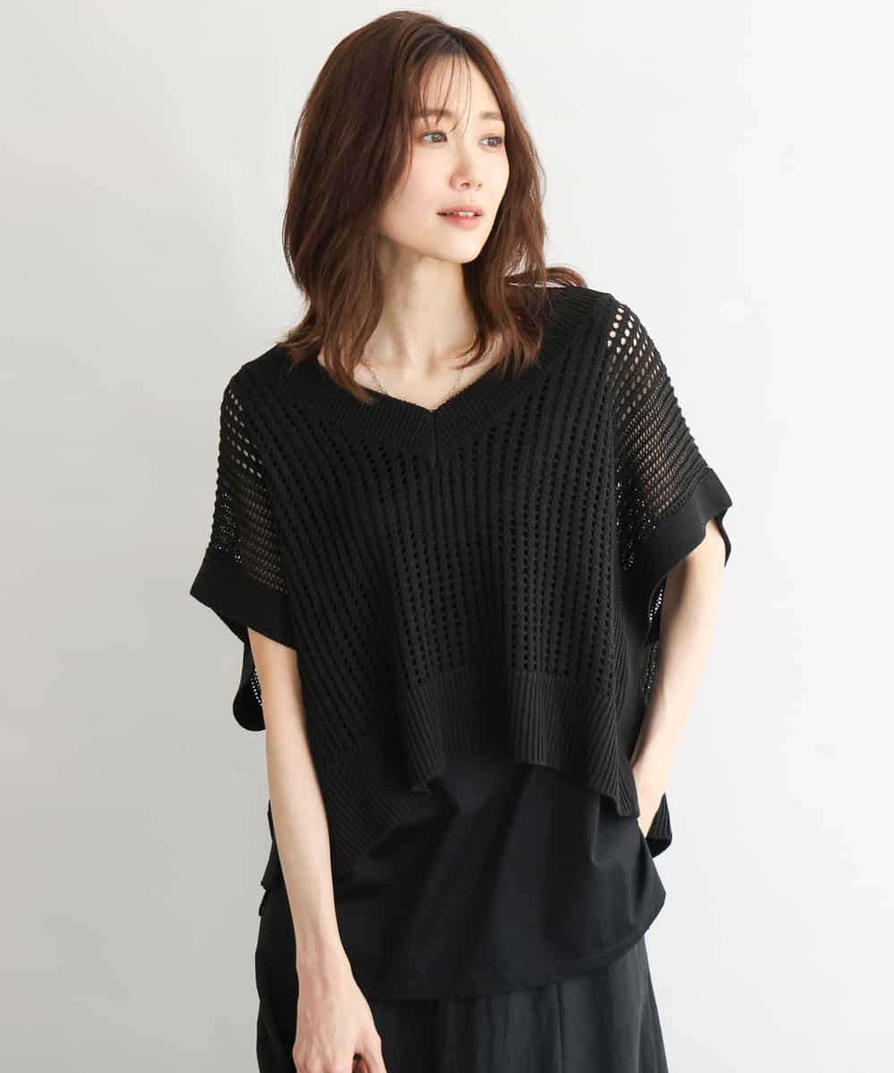 FKFGD50160 MK MICHEL KLEIN(MK ミッシェルクラン) [洗える]メッシュ編みニットベスト×タンクトップ ツインセット ブラック