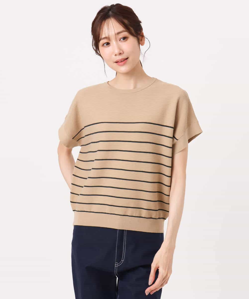 FKFGD51120 MK MICHEL KLEIN(MK ミッシェルクラン) [UVカット/洗える]マリンボーダーニット キャメル