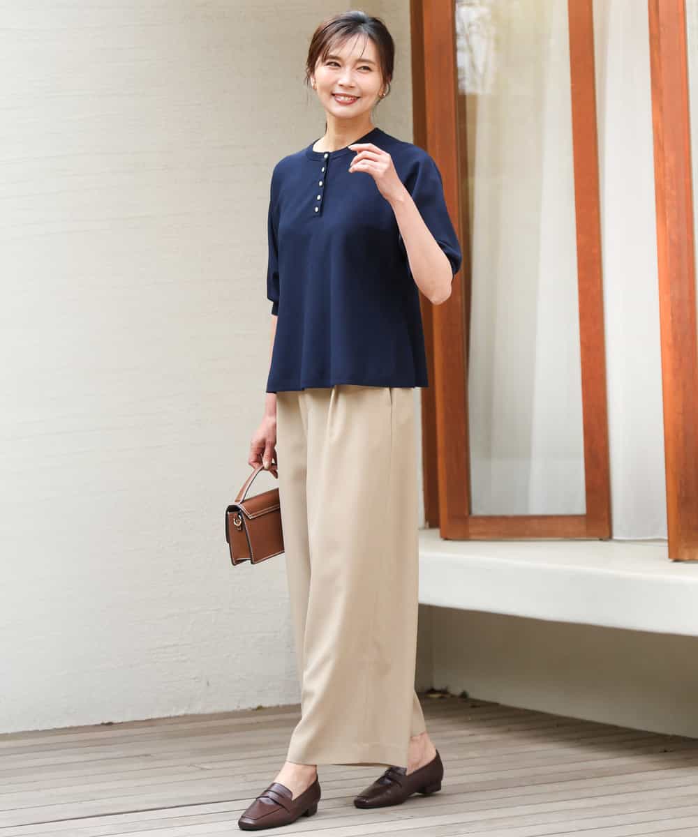 FKFGD52140 MK MICHEL KLEIN(MK ミッシェルクラン) [UVカット/接触冷感/洗える]金釦フレアシルエットドルマンニット ベージュ