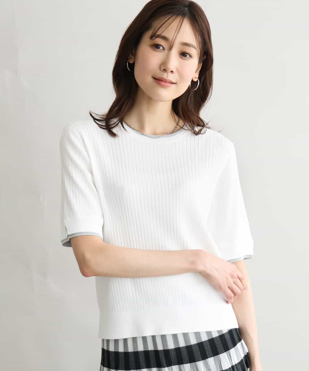FKFGD53120 MK MICHEL KLEIN(MK ミッシェルクラン) [UVカット/洗える]ワイドリブ配色デザインニット ブラウン