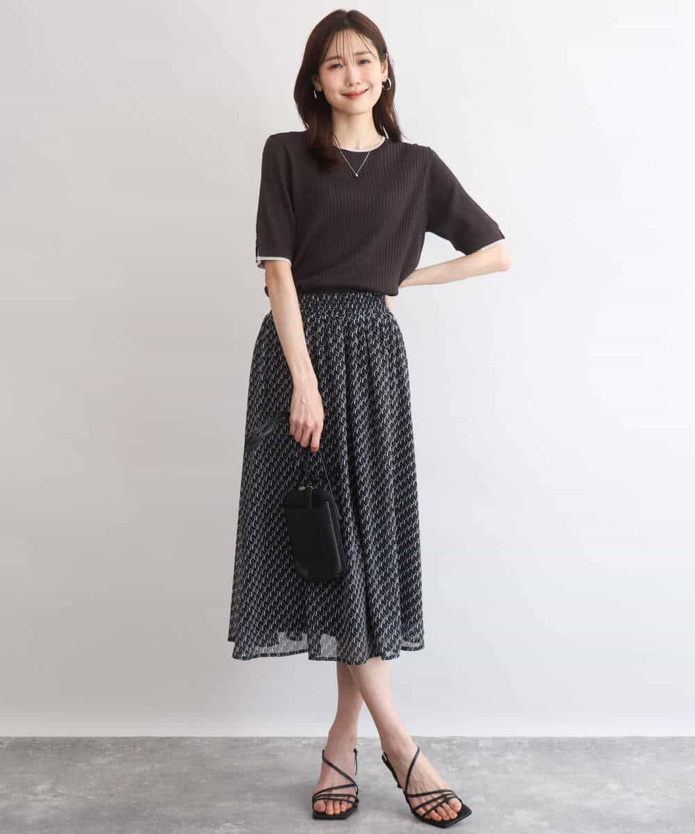 FKFGD53120 MK MICHEL KLEIN(MK ミッシェルクラン) [UVカット/洗える]ワイドリブ配色デザインニット ブラウン