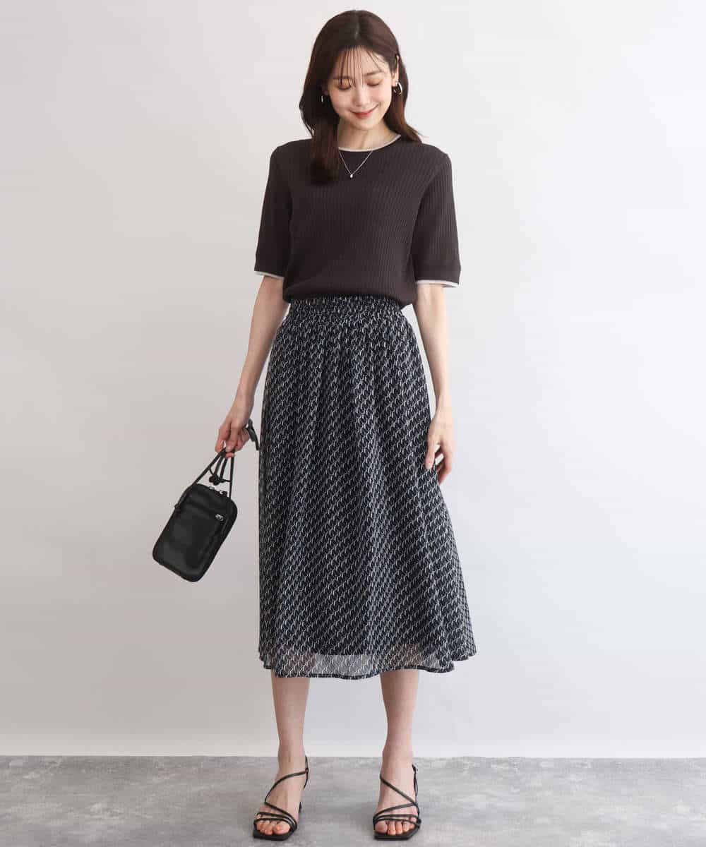 FKFGD53120 MK MICHEL KLEIN(MK ミッシェルクラン) [UVカット/洗える]ワイドリブ配色デザインニット ブラウン