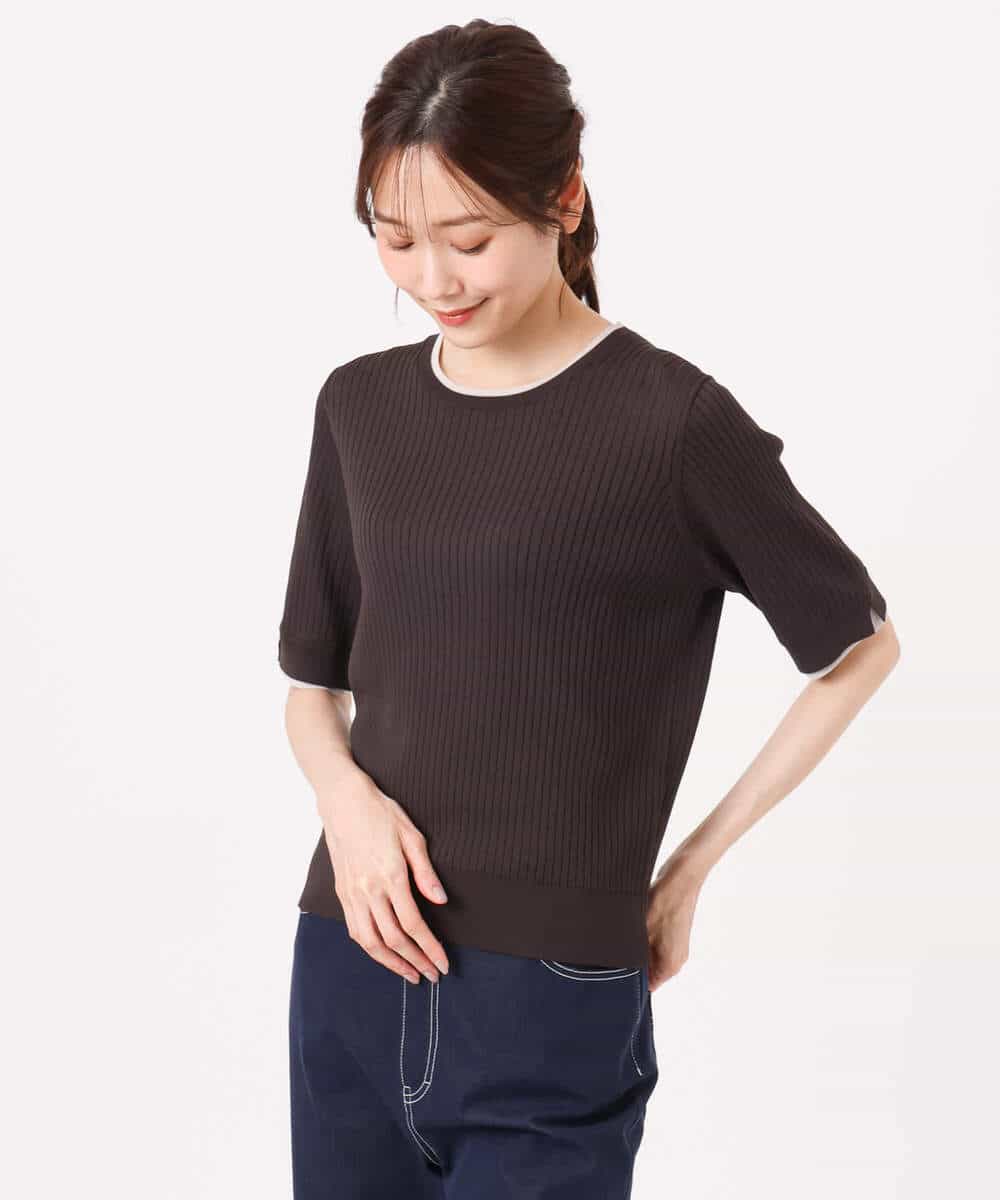 FKFGD53120 MK MICHEL KLEIN(MK ミッシェルクラン) [UVカット/洗える]ワイドリブ配色デザインニット ブラウン