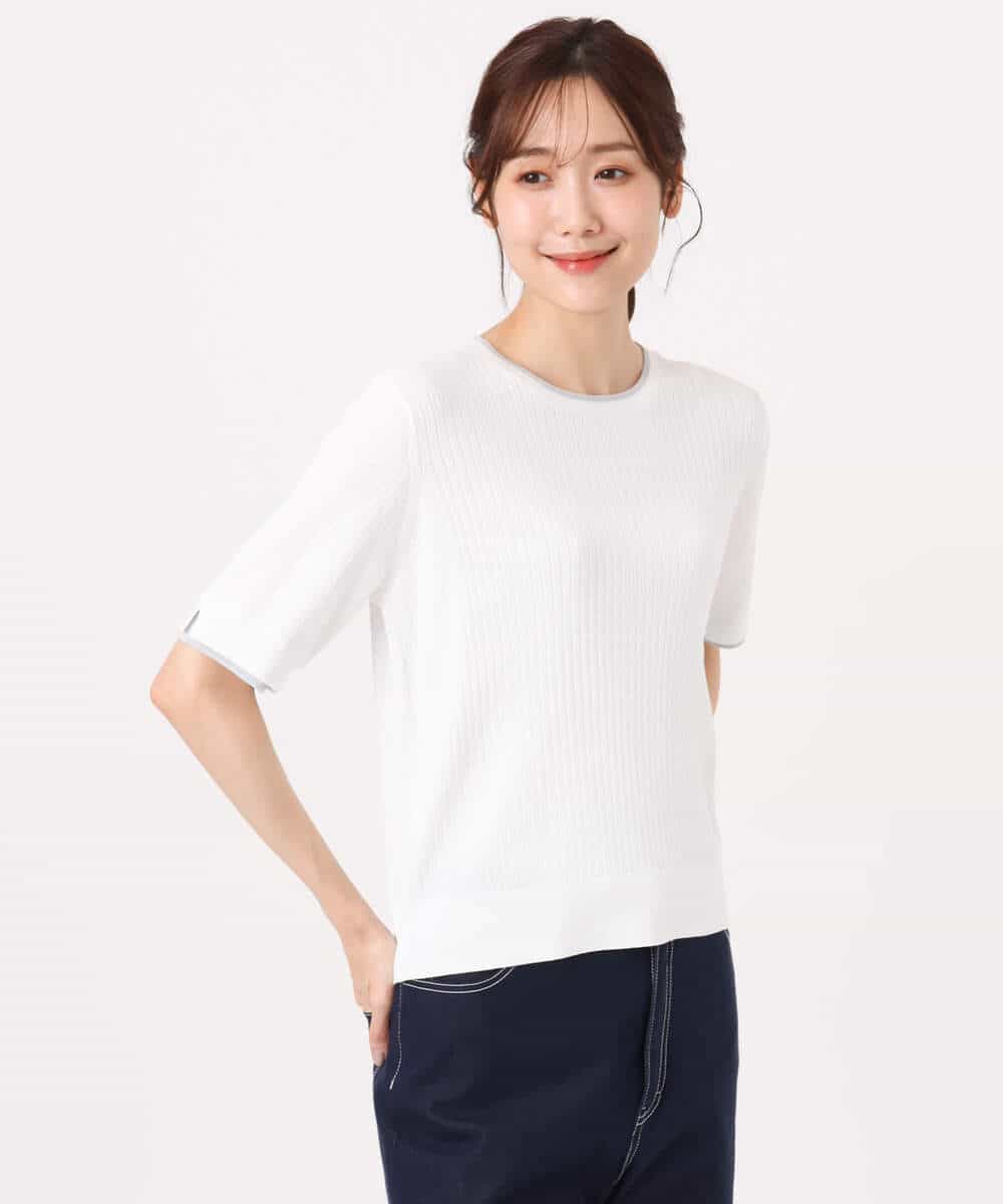 FKFGD53120 MK MICHEL KLEIN(MK ミッシェルクラン) [UVカット/洗える]ワイドリブ配色デザインニット ブラウン