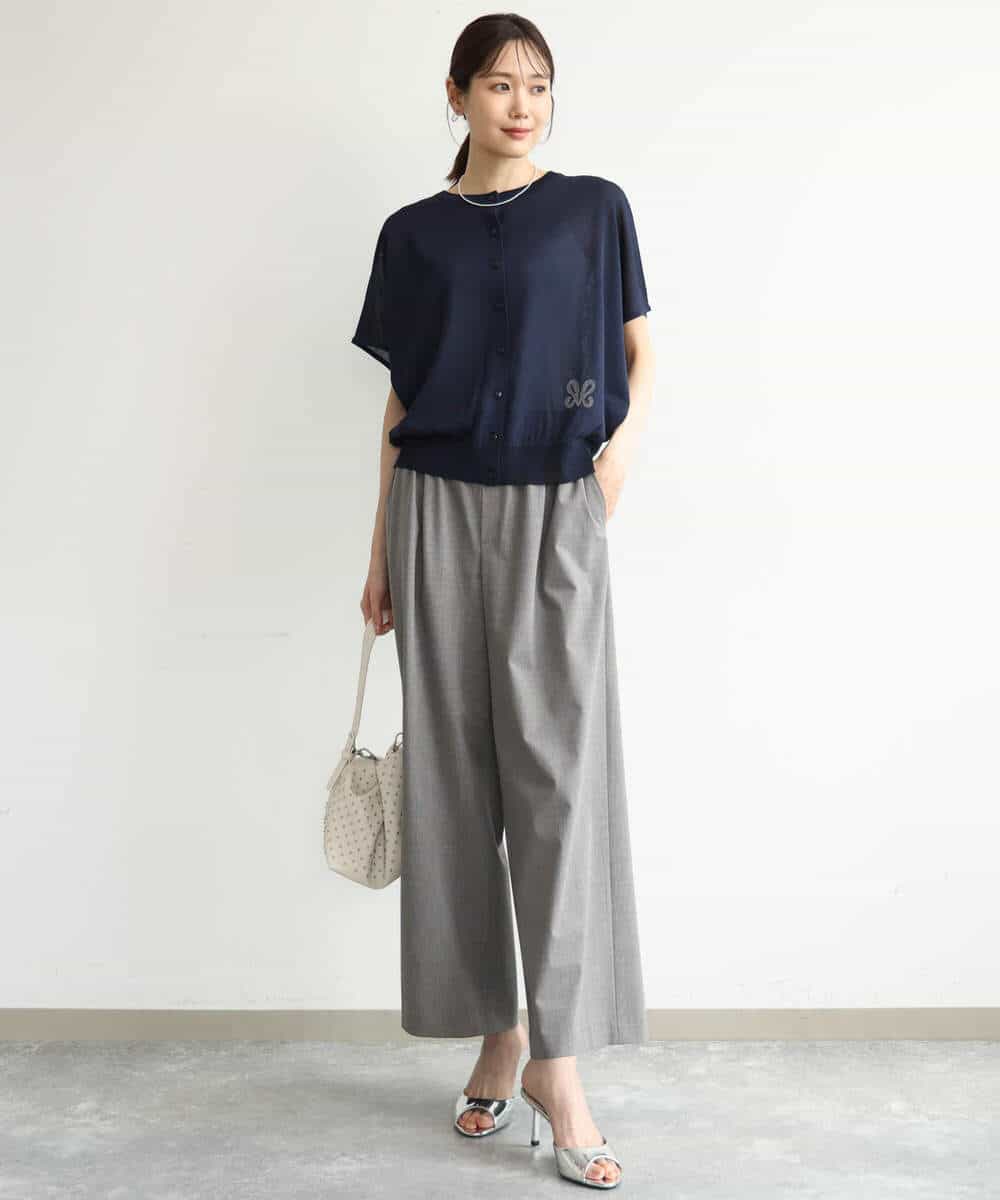 FKFJD21140 MK MICHEL KLEIN(MK ミッシェルクラン) [洗える]前後2wayラメロゴデザイン シアーニット ネイビー