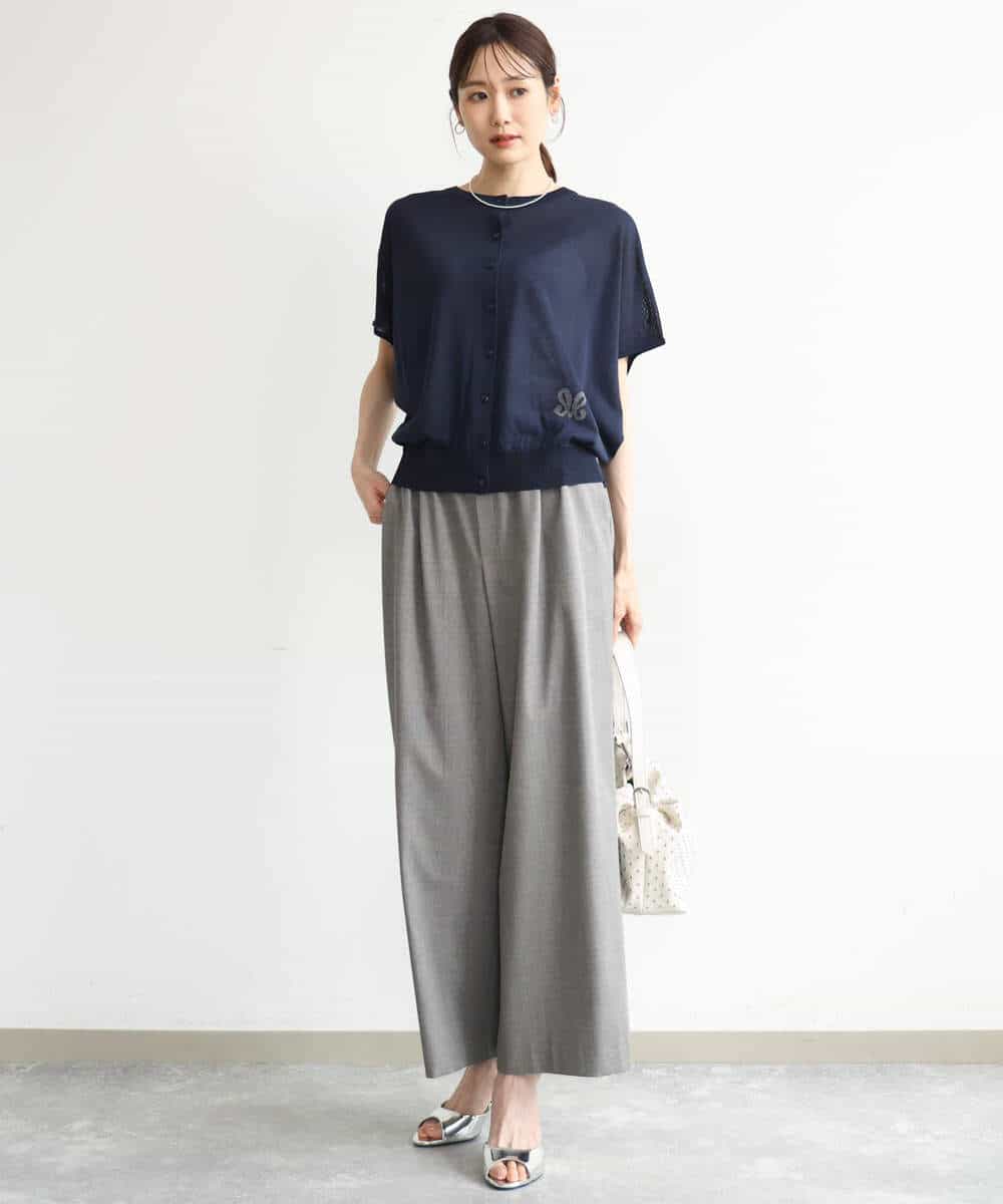 FKFJD21140 MK MICHEL KLEIN(MK ミッシェルクラン) [洗える]前後2wayラメロゴデザイン シアーニット ネイビー