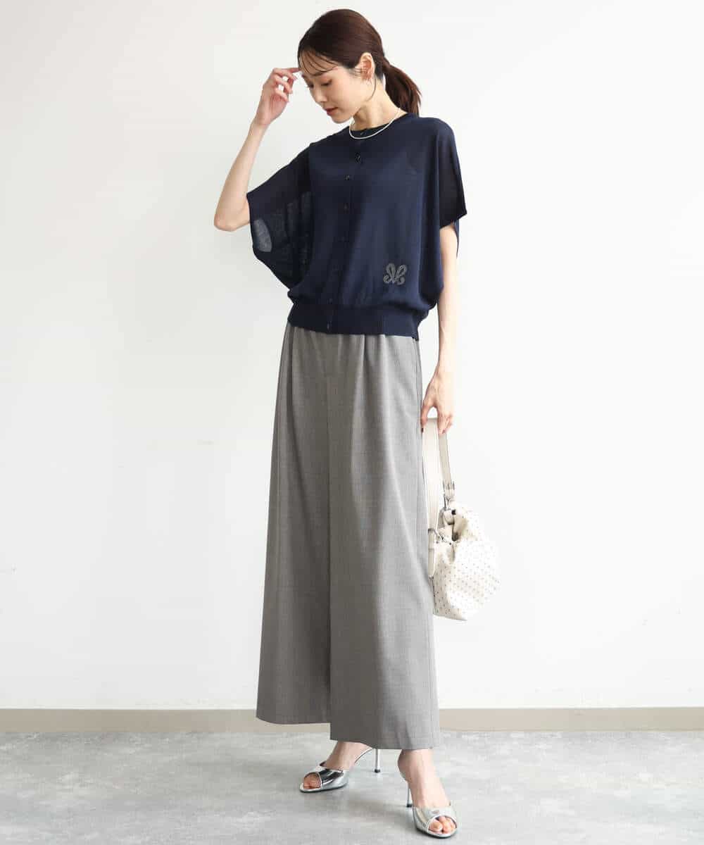 FKFJD21140 MK MICHEL KLEIN(MK ミッシェルクラン) [洗える]前後2wayラメロゴデザイン シアーニット ネイビー