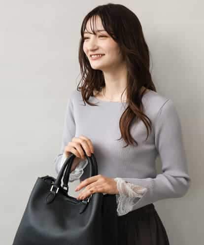 FKFJD31130 MK MICHEL KLEIN [洗える]袖レースデザインリブニット