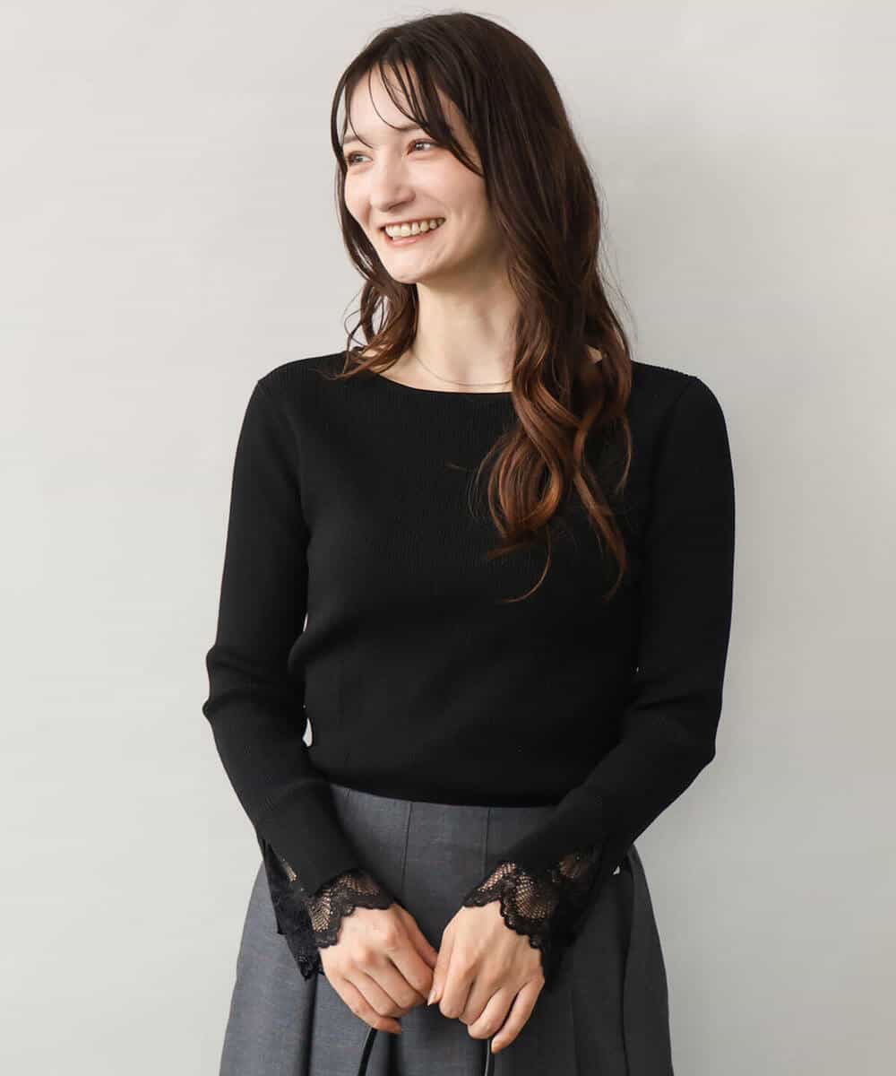 FKFJD31130 MK MICHEL KLEIN(MK ミッシェルクラン) [洗える]袖レースデザインリブニット グレー