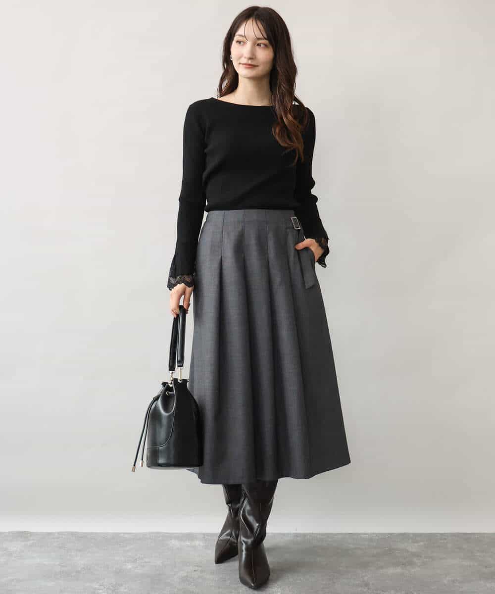FKFJD31130 MK MICHEL KLEIN(MK ミッシェルクラン) [洗える]袖レースデザインリブニット グレー