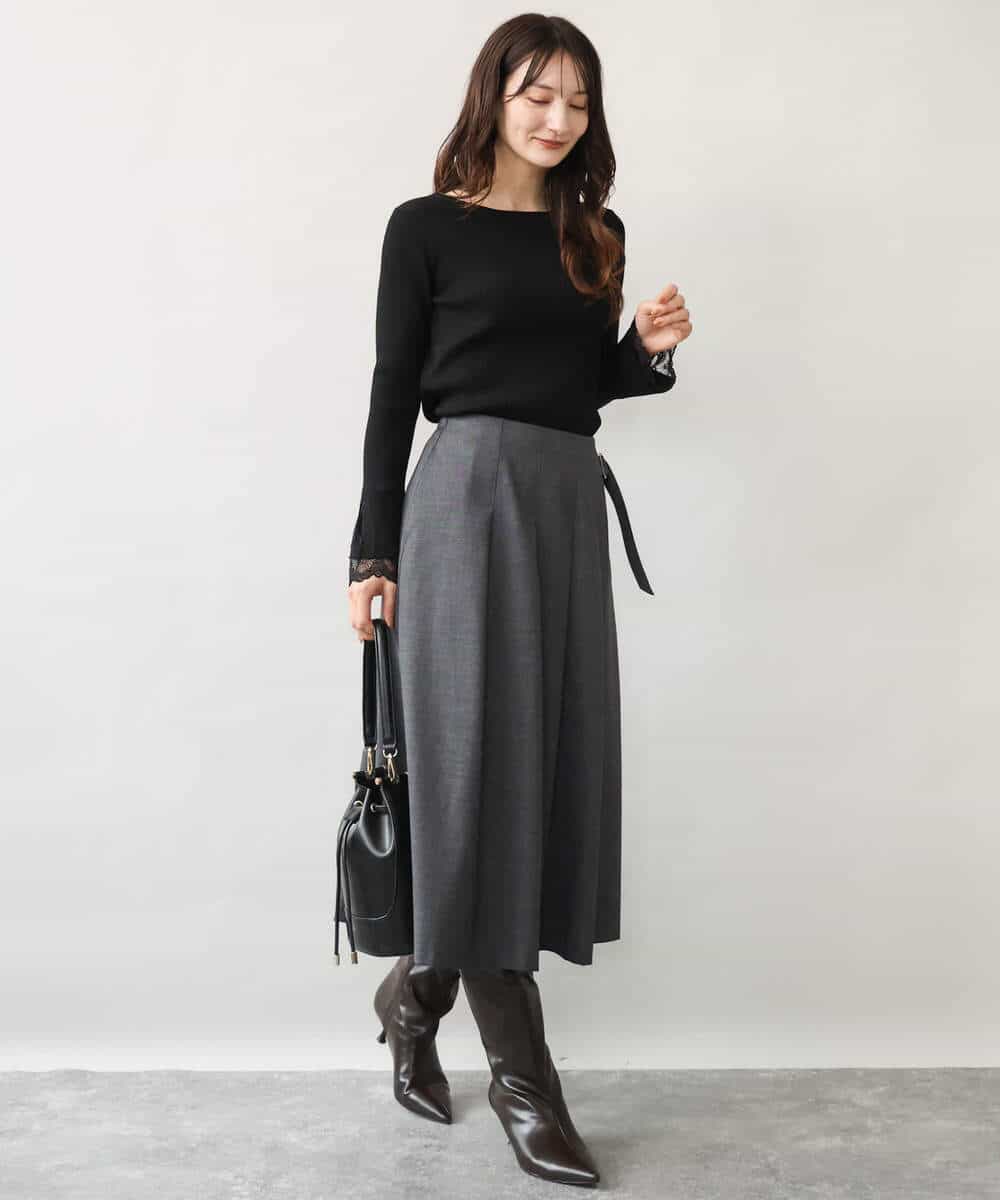 FKFJD31130 MK MICHEL KLEIN(MK ミッシェルクラン) [洗える]袖レースデザインリブニット グレー