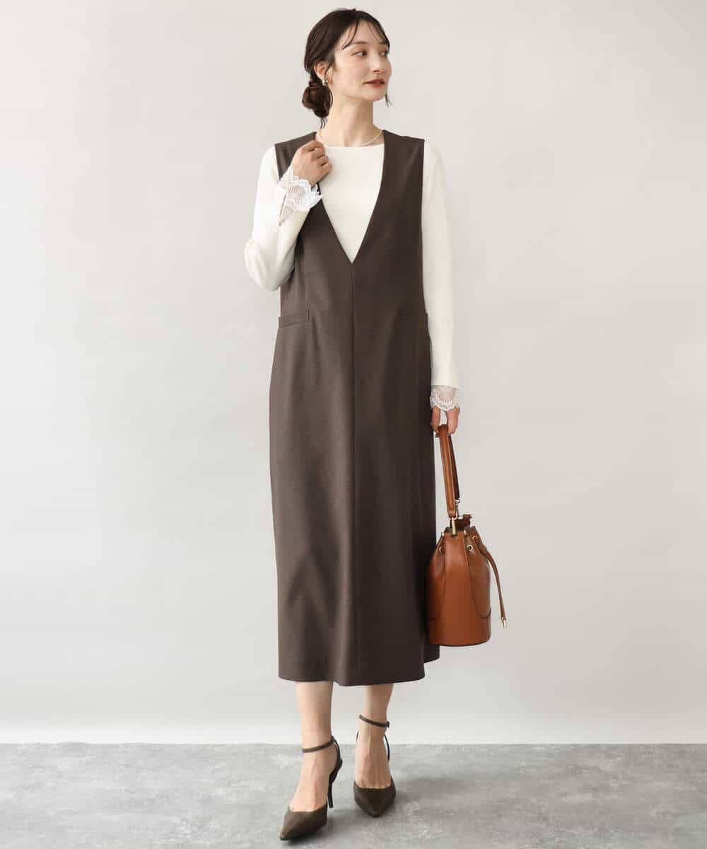 FKFJD31130 MK MICHEL KLEIN(MK ミッシェルクラン) [洗える]袖レースデザインリブニット グレー
