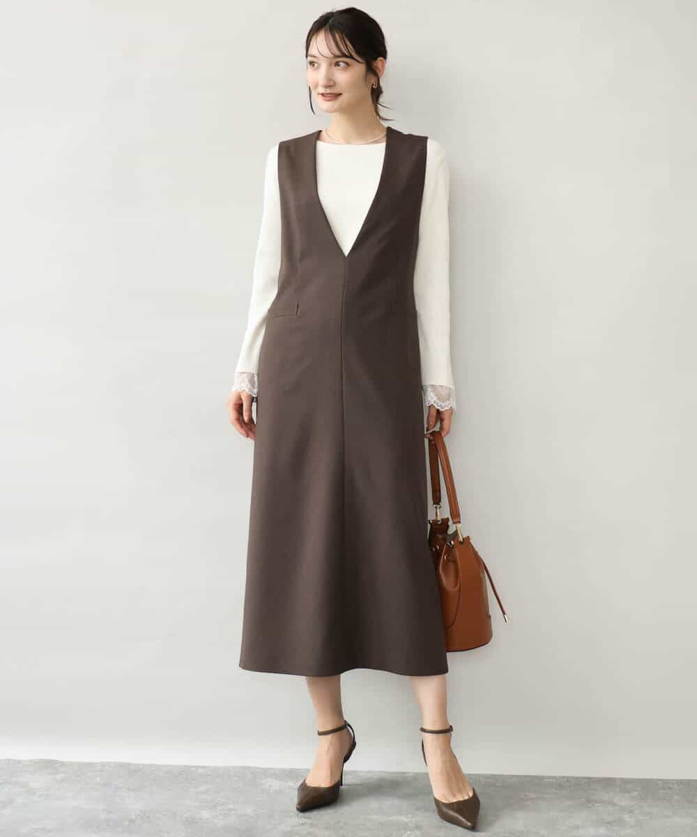 FKFJD31130 MK MICHEL KLEIN(MK ミッシェルクラン) [洗える]袖レースデザインリブニット グレー