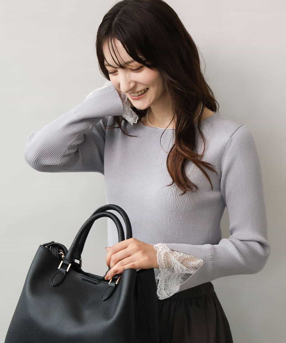 FKFJD31130 MK MICHEL KLEIN(MK ミッシェルクラン) [洗える]袖レースデザインリブニット グレー