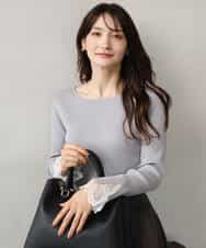FKFJD31130 MK MICHEL KLEIN(MK ミッシェルクラン) [洗える]袖レースデザインリブニット グレー