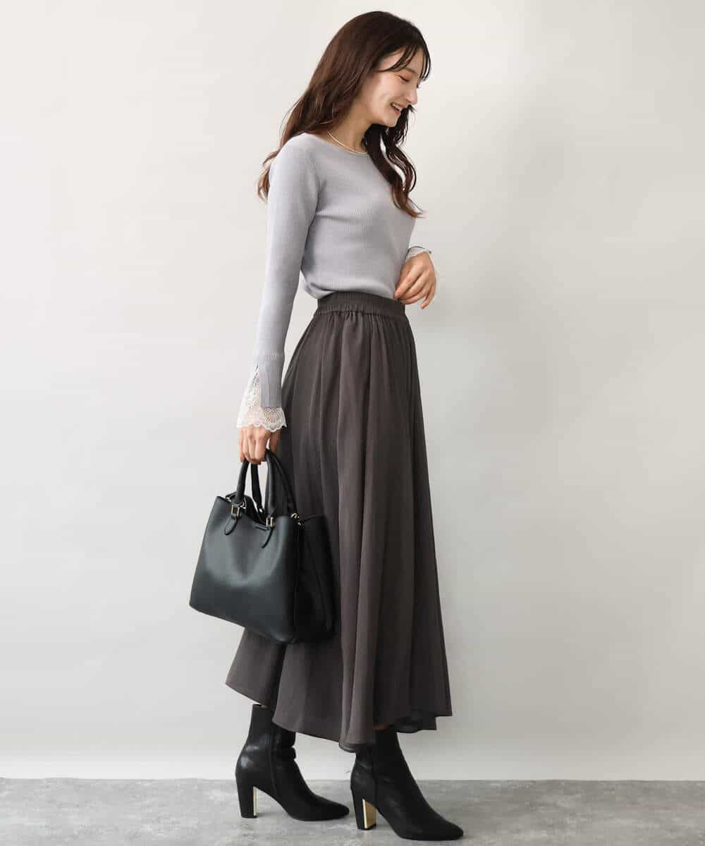 FKFJD31130 MK MICHEL KLEIN(MK ミッシェルクラン) [洗える]袖レースデザインリブニット グレー