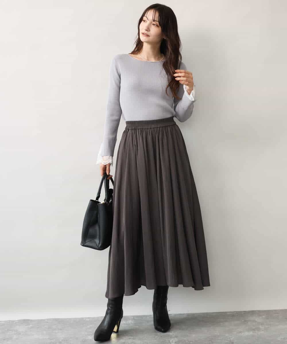 FKFJD31130 MK MICHEL KLEIN(MK ミッシェルクラン) [洗える]袖レースデザインリブニット グレー