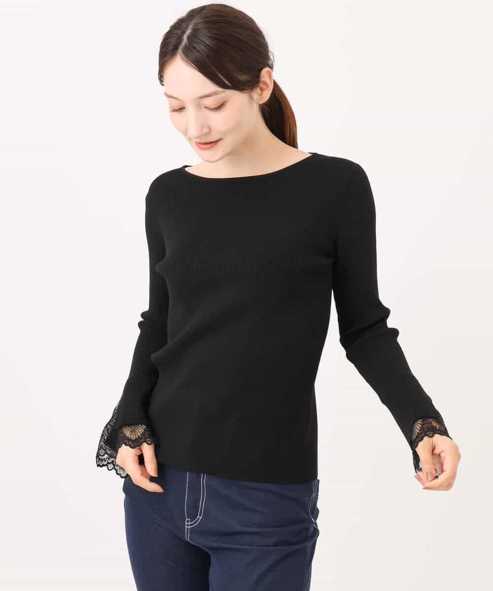 FKFJD31130 MK MICHEL KLEIN(MK ミッシェルクラン) [洗える]袖レースデザインリブニット グレー