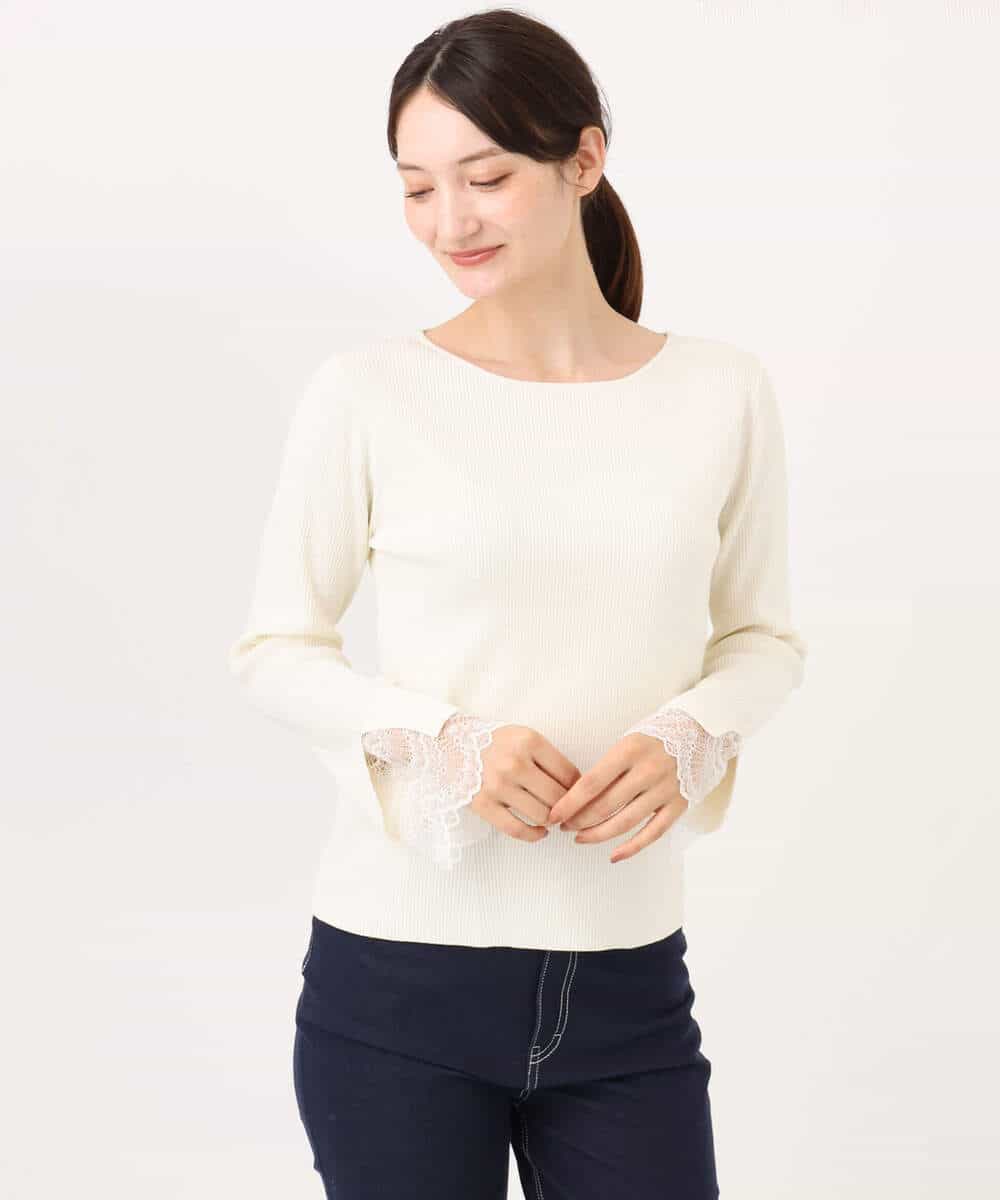 FKFJD31130 MK MICHEL KLEIN(MK ミッシェルクラン) [洗える]袖レースデザインリブニット グレー