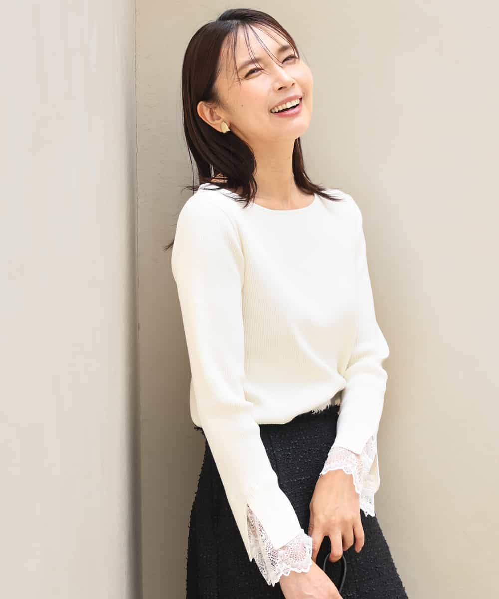 FKFJD31130 MK MICHEL KLEIN(MK ミッシェルクラン) [洗える]袖レースデザインリブニット グレー
