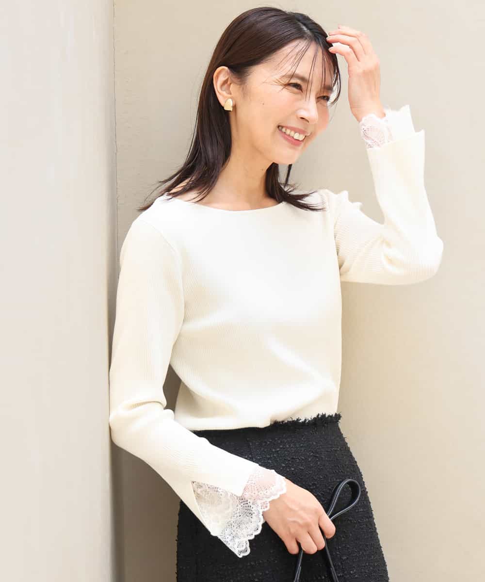 FKFJD31130 MK MICHEL KLEIN(MK ミッシェルクラン) [洗える]袖レースデザインリブニット グレー