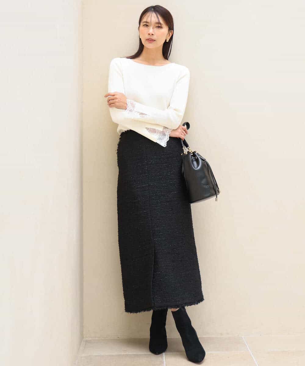 FKFJD31130 MK MICHEL KLEIN(MK ミッシェルクラン) [洗える]袖レースデザインリブニット グレー