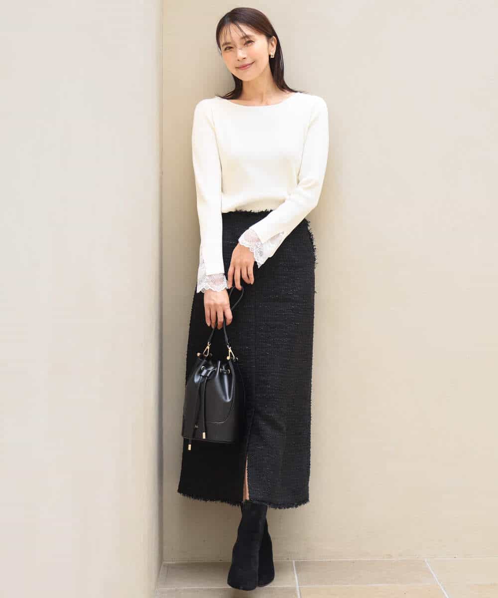 FKFJD31130 MK MICHEL KLEIN(MK ミッシェルクラン) [洗える]袖レースデザインリブニット グレー