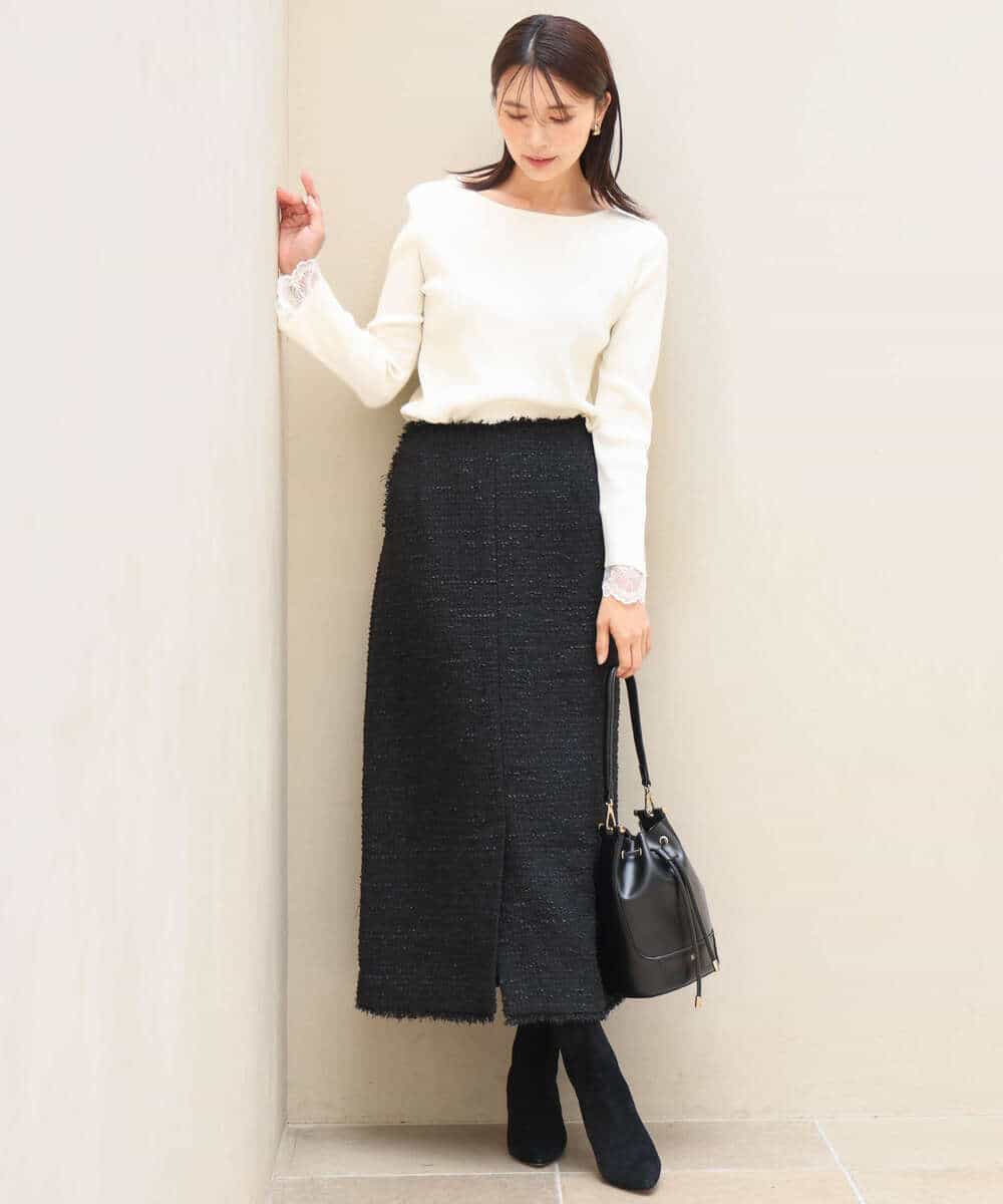 FKFJD31130 MK MICHEL KLEIN(MK ミッシェルクラン) [洗える]袖レースデザインリブニット グレー