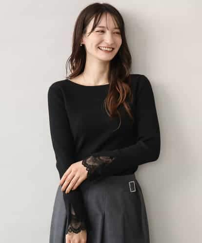 FKFJD31130 MK MICHEL KLEIN [洗える]袖レースデザインリブニット