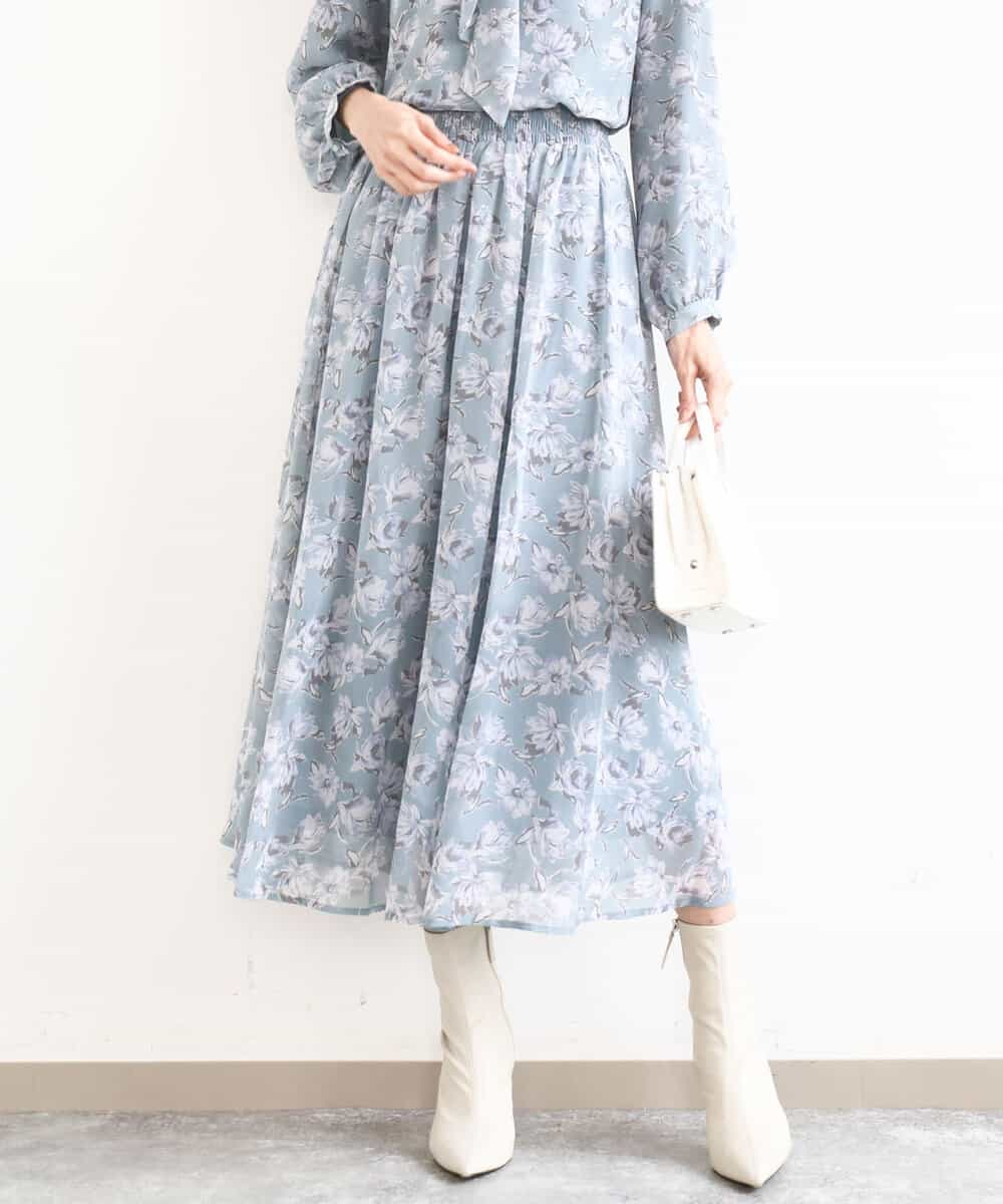 FKHGD01140 MK MICHEL KLEIN(MK ミッシェルクラン) [洗える]花柄シフォンスカート ミントブルー